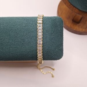Gold Tone Swarovski Crystal Baguette Slider Bracelet | Adjustable | NWT